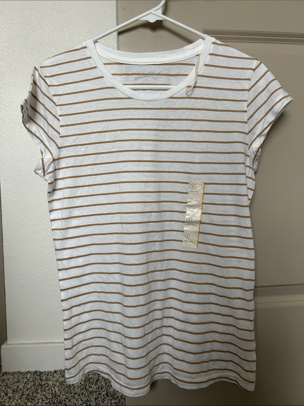 Universal Standard White and Tan Striped Short Sleeve Tee